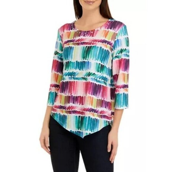 Alfred Dunner Brushstroke Print Knit Top Womens Plus Size 3X - Picture 1 of 7